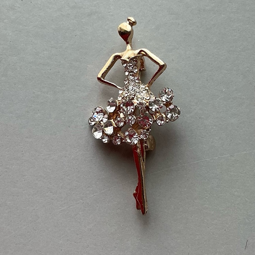 (3 for 20.00)NEW FashionGold and Rhinestone Ballerina Brooch